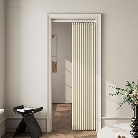 Accordion Closet Curtains with Tension Curtain Rods, Privacy Pleated Folding Door Curtains Blackout Thermal Insulated for Open Closet Room Divider Doorway, Beige,100*200cm - Color: Grey, size: 130*200cm