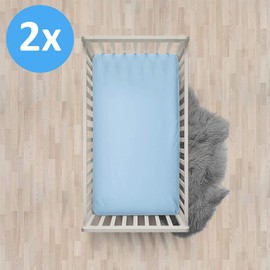 Travel Cot Fitted sheet 95x65 | Travel Cot Mattress Sheets | 4 Way Stretch Soft Bedsheet Hypoallergenic Elasticated Breathable Fitted Cot Sheets (Pack of 2, Blue)