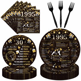 96PCS 30th Birthday Plates and Napkins Party Supplies 30th Birthday Decorations for Women Men 30th Anniversary Decorations Cheers to 30 Years Vintage 1995 Tableware Sets Serve 24 Guests