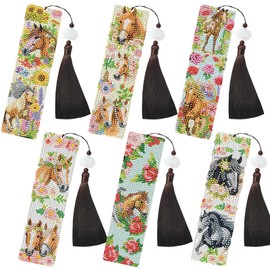 Diamond Painting Art Bookmarks Kit - 6 PCS Flower Horse Diamond Art Bookmark Set DIY Diamond Painting by Numbers Farmhouse Bookmark Christmas Horse Decor Gift for Beginner Horse Lover Cowgirl