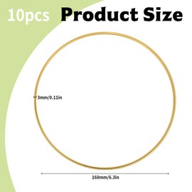 Pack of 10 Metal Rings for Crafts, 16 cm, Gold Metal Rings Dream Catcher Rings, Metal Rings Decorative Rings for Hanging, Wire Rings Craft Rings for Wrapping Technique Craft Floristry Wedding Wreath