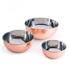 Kings County Tools Copper Mixing Bowls - 3 Piece Bowl Set for Cooking, Baking, Serving, and Prepping - Copper Stainless Steel Mixing Bowls - Nesting Bowls - Kitchen Essentials