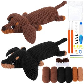 MIUUIPI Crochet Set for Beginners, 2 Complete Dachshund Dog Crochet Set, Crochet Animal Kit with Crochet Hooks, Yarn and Step-by-Step Video Instructions, Crochet Starter Kit Crochet Set for DIY