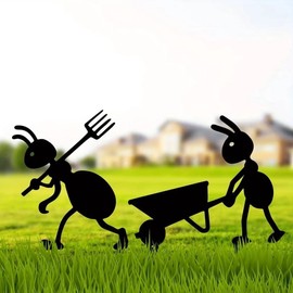 QBMYCN Metal Ant Garden Stake, 2 Pack Black Ant Silhouette Statue for Yard Garden Lawn Outdoor Decoration Gift