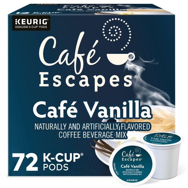 Cafe Escapes, Cafe Vanilla Coffee Beverage, Single-Serve Keurig K-Cup Pods, 72 Count (3 Boxes of 24 Pods)
