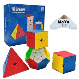 Oostifun MoYu MOFANGJIAOSHI MFJS WCA Cube Non-Cubic Teaching Set Megaminx & Skewb & Square-1 & Pyramid Competition Cube Set with Gift Packaging for Four Cube Tripods (Multi Colour)