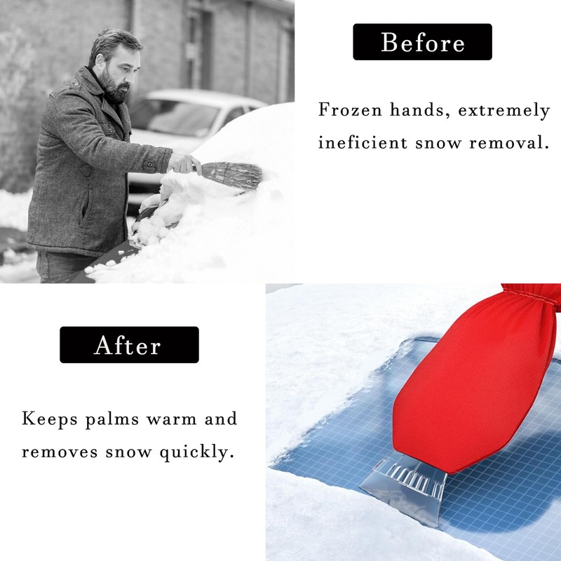 Ice Scraper with Gloves Thick Wool Gloves and Plastic Windshield
