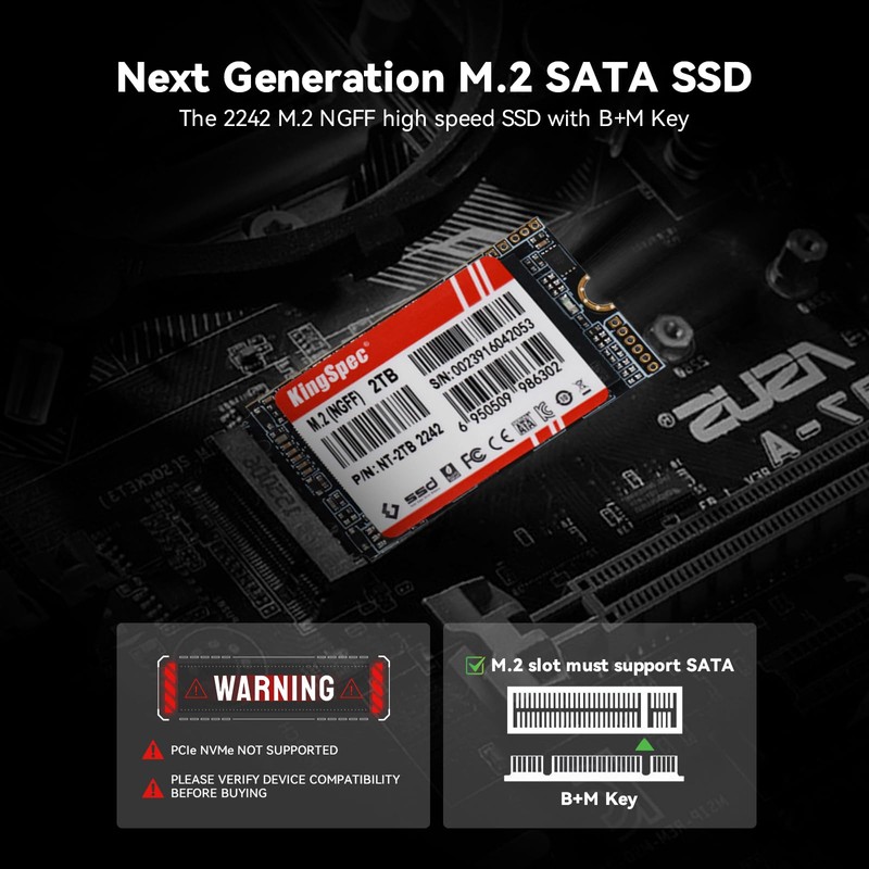 KingSpec NT Seriese 256GB M.2 2242 SATA SSD,Sata3 6Gb/s Internal
