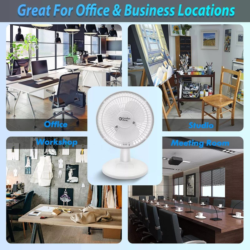Comfort Zone 6 Inch Desk Fan White 2 Speed Quiet