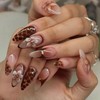 BABALAL Brown Nails Press on Medium Almond Fake Nails Flower