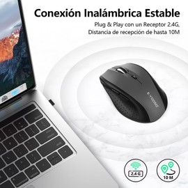 TERPORT F11 Mouse Inalámbrico Ergonómico de 2.4G Computadora, Wireless Gaming Mouse con 5 Niveles de DPI Ajustables, Ratones USB Móviles 2400DPI, Ratón Reposamanos de Muy Bajo Consumo de Energía