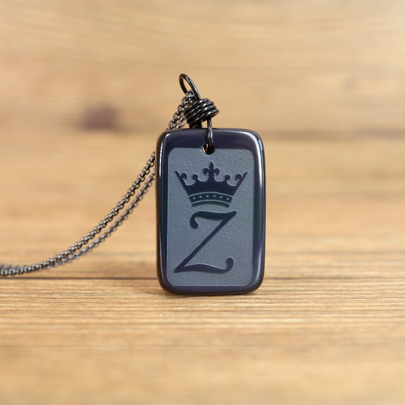 COAI Name Necklace with Letter Engraving, Obsidian, Obsidian