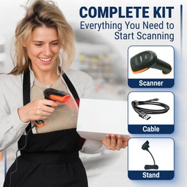 McAuley Labels GoDEX GS220 USB Barcode Scanner for PC with Stand - 1D Laser Handheld Scanner for Inventory, Retail, Warehouse - Wired Plug & Play for Windows, Mac, POS – No Drivers Needed