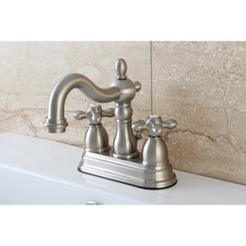 Kingston Brass KB1608AX Heritage 4-Inch Centerset Lavatory Faucet with Metal Cross Handle, Brushed Nickel