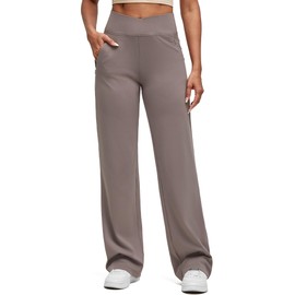 G4Free High Waisted Pants for Women Stretch Soft Comfy Casual Yoga Wide Leg Trousers with Hidden Zipper Pockets(Taupe,XS,33")