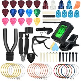 Kokila Kit para Guitarra Acustica, 66 Piezas Accesorios para Guitarra, Incluye Cuerdas de Guitarra Acustica, Afinador, Púas para Guitarra, Cejilla de Guitarra, Herramienta de Retención 3 en 1 y Más