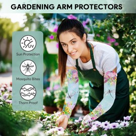 GWOWLWF Garden Sleeves for Women, Gardening Sleeves with Dragonfly flower, Sun Protective Arm Sleeve for Gardening, Thorn Proof Arm Protectors with UV Protection for Gardeners Farmers, Garden Gifts