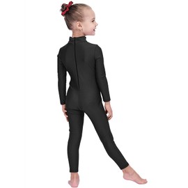 Kepblom Girls Long Sleeve Unitard Spandex Turtleneck Full Bodysuit for Kids(Black,M)