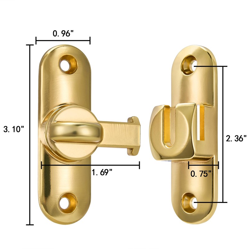INIRET Gold Barn Door Latches,90/180 Degree Gate Lock,Flip Gate Latches