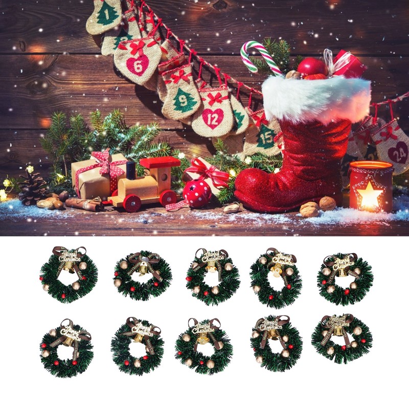 10Pcs Christmas Wreaths Miniature Scene Models Dollhouse Accessories for Above