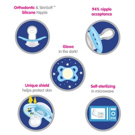 Mam Babyartikel mam night glow in the dunkle silikon schnuller rosa 0-6 monate 2-count Rosa / Weiß
