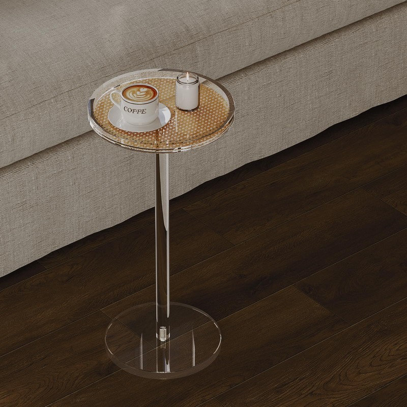HMYHUM Acrylic Rattan Drink Table for Small Spaces, 11.8'' L