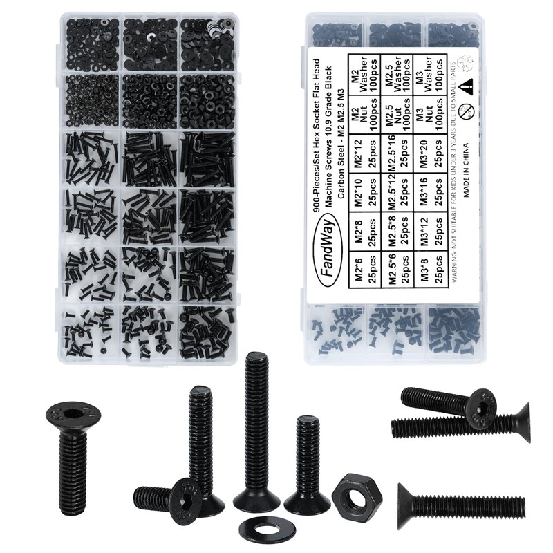FandWay M2 M2.5 M3 Screws Set, 900 Pieces Countersunk Screws