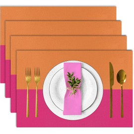 FJPT Pink and Orange Placemats Set of 4 Non-Slip Holiday Seasonal Table Mats for Kitchen Dining Table Holiday Summer Party Decorations 12x18 Inch