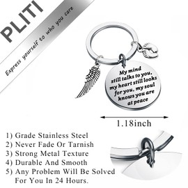 PLITI Miscarriage Gift Loss Of Baby Memorial Jewelry My Mind Still Talks To You Remembrance Keychain with Angel Wing Charm (my mind feetCA)