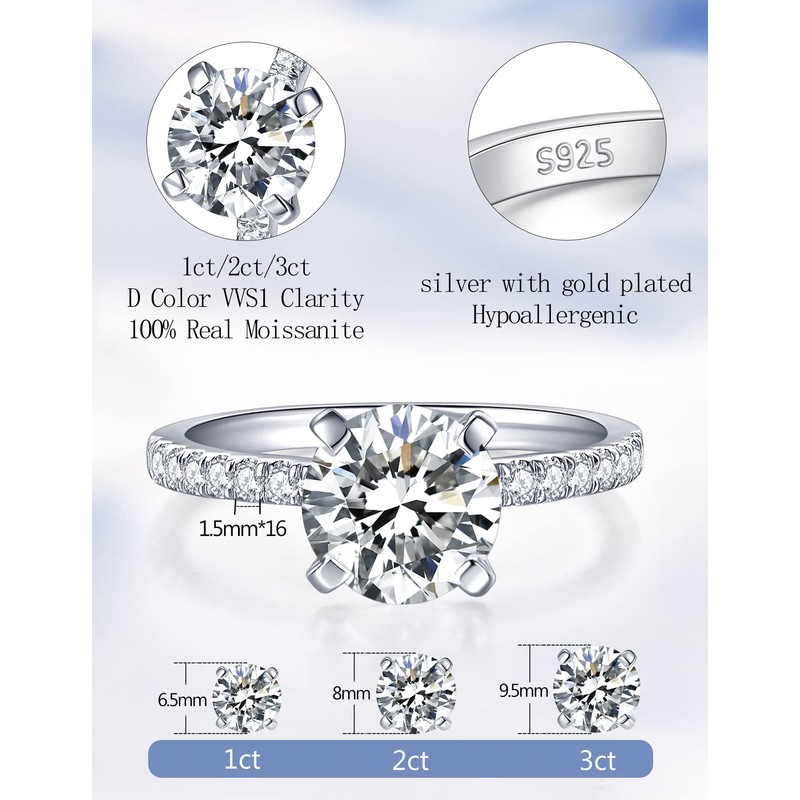 IMOLOVE Moissanite Engagement Ring for Women, Moissanite Wedding band for