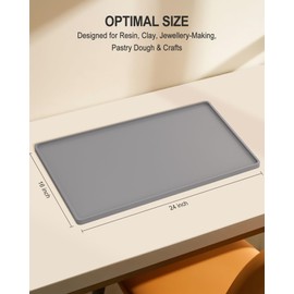 NPOOYI Silicone Art Mat for Crafts, 16" x 24" Waterproof Non-Slip Painting Mat for Kids with Raised Sides, Protects Surfaces Perfectly for Crafts, Legos, Slime, Resin, Paint & Jewelry-Making, Gray