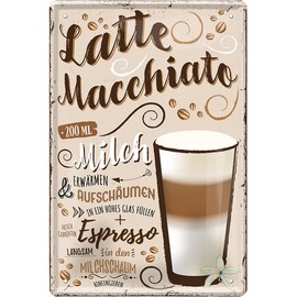 Coffee Varieties Preparation Recipe Retro Decorative Tin Sign Coffee Bar Bistro Restaurant (20 x 30 cm, Latte Macchiato - Milk Frothing Milk Foam Espresso 2270)