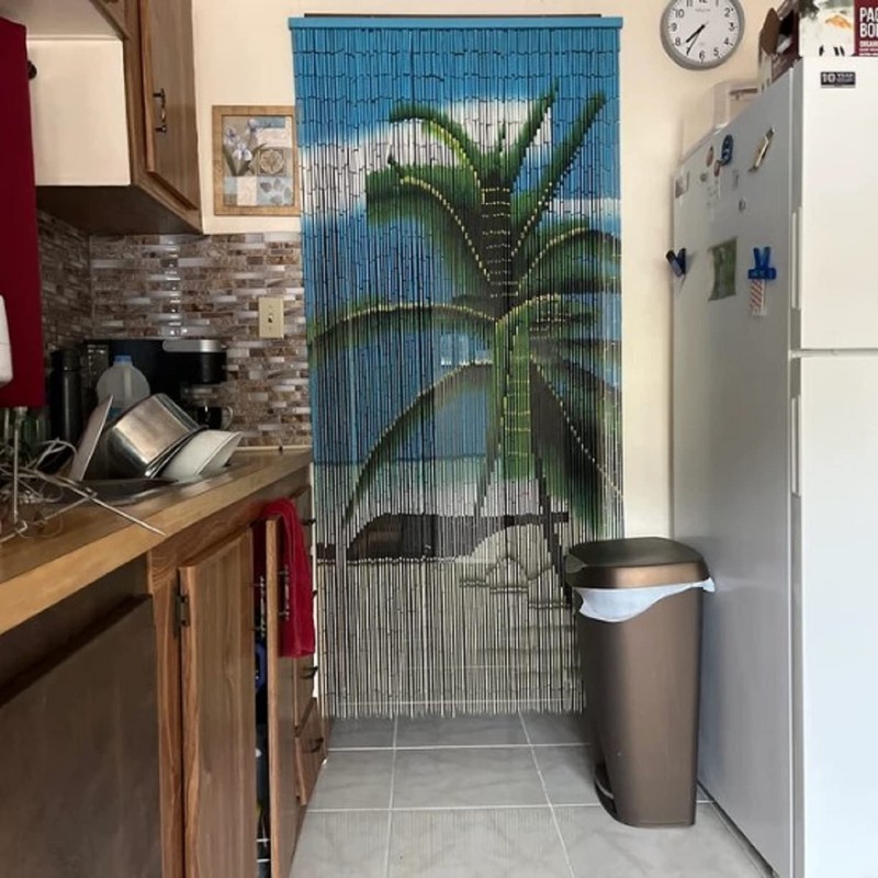 TACHILC Tropical Palm Tree Bamboo Door Beaded Curtain, Hanging Beaded
