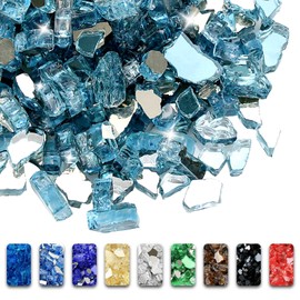 GRISUN Aqua Blue Fire Glass for Fire Pit , 1/2 Inch High Luster Reflective Tempered Glass Rocks for Natural or Propane Fireplace, Safe for Outdoors and Indoors Firepit Glass, 10 Pounds