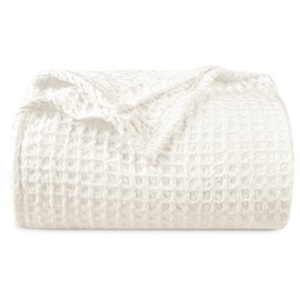 PHF Ultra Soft Waffle Weave Blanket King Size 104"x 90"- Washed Lightweight Breathable Cozy Woven Blanket Perfect for Spring Summer - Great Decor for Couch Bed Sofa Home Car - Coconut White