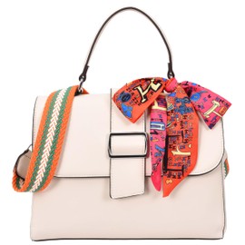 Womens Faux Leather Handbag Satchel Shoulder Bag Harper (White)