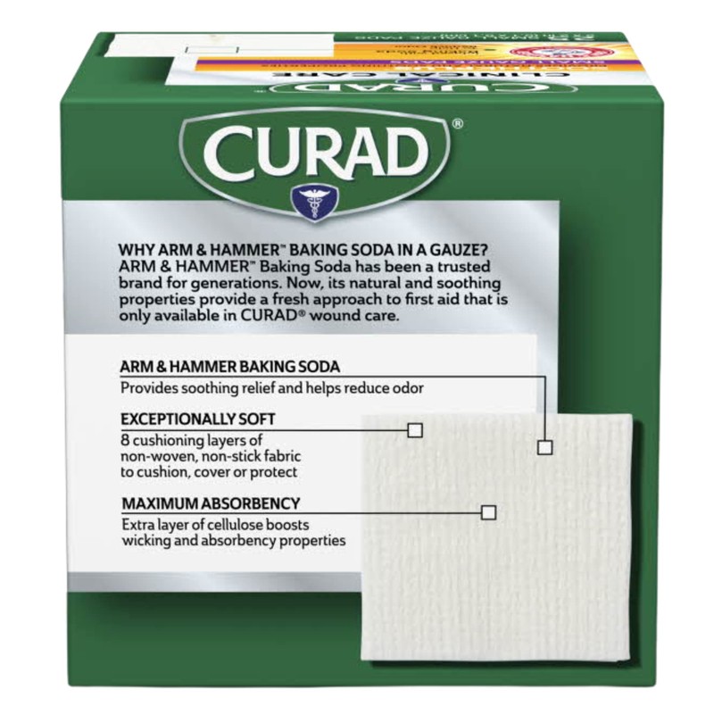 Curad SoothePlus Gauze Pads with Arm & Hammer Baking Soda,
