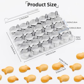 Gold Fish Cracker Cutter, 25 Cavity Fish Cookie Cutter with Cleaning Brush, Stainless Steels Mini Gold Fish Shapes Molds for Baking, Non-stick Dough