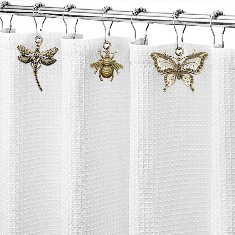 12Pcs Dragonfly Butterfly Bee Shower Curtain Hooks，Rust Proof Stainless Steel