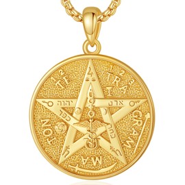 EUDORA Harmony Ball Tetragrammaton Pentagram Necklaces for Women Men,18K Gold Plated Sterling Silver Amulet Energy Pendant Guardian Star Pentacle Jewelry Gift for Mens Her, 22inch