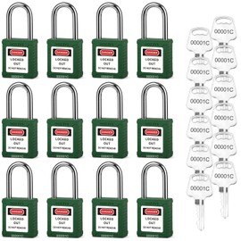 BOZZYS Lockout Tagout Locks 12-Pack｜OSHA Green Loto Locks Keyed Alike｜12 Same Keys/Set for Industrial Machinery & Electrical Panels｜Chrome Steel & Laser Coding