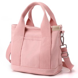 NAKODU Multi Pocket Canvas Tote Bag for Women,Tote Bag with Zipper,Everything Tote Bag Purse Travel Tote Bag with Compartment,2 Sizes (pink, S)