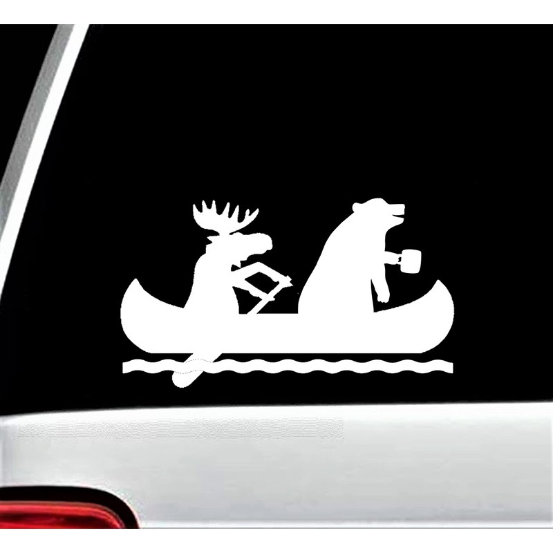 Moose Bear Canoe Camping Decal for Car Window, Camper Trailer