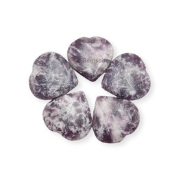 GEMSCITE Gemstone Lepidolite Puff Heart Stone 30 mm Palm Pocket Healing Carved Love Worry Stone Good Luck Gift Home Decor