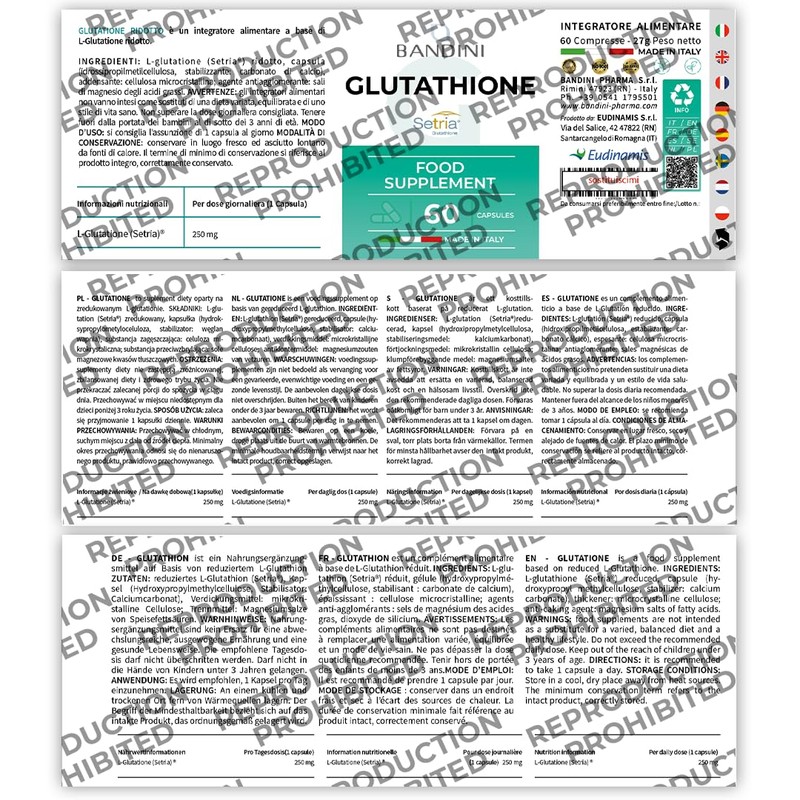 Bandini® High Strength Glutathione Reduced 250mg per Capsule | L-Glutathion