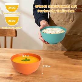 Homienly Plastic Bowls Alternative, Unbreakable Wheat Straw Cereal Bowls 8 PCS - Microwave & Dishwasher Safe Bowl for Cereal, Snack, Rice, Salad, Soup Bowls for Kitchen, Camping, Party(Muliti,26 OZ)