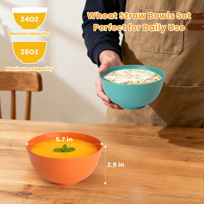Homienly Plastic Bowls Alternative, Unbreakable Wheat Straw Cereal Bowls 8