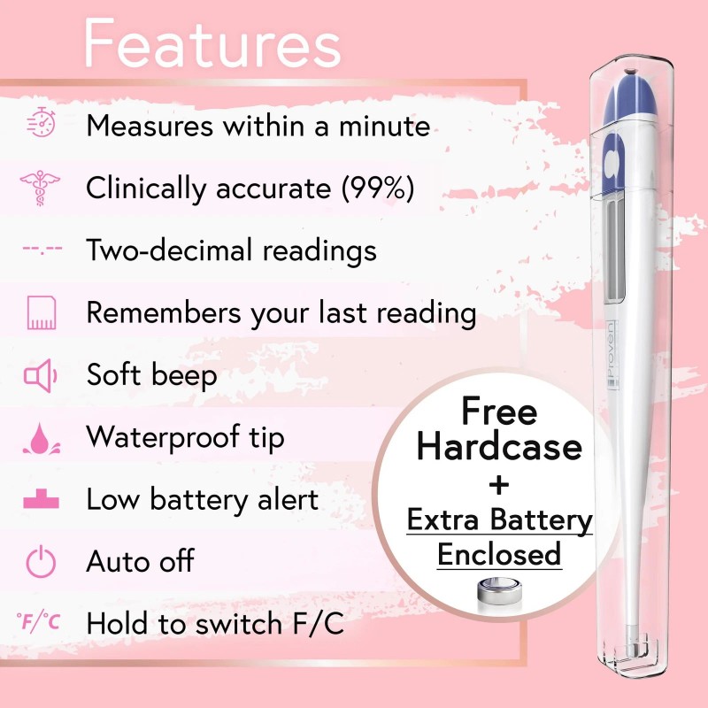 Iprovèn Digital Basal Body Thermometer, 1/100th Degree High Precision, Quick