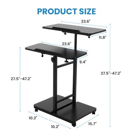 Computer Cart 23.6 Inch - No Assembly Sit-Stand Desk, Height Angle Adjustable Rolling Laptop Desk, Space-Saving Portable Desk with Wheels for Home Office Craft & Study, Black