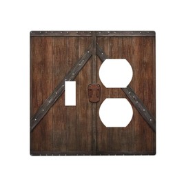 JDAKHD Rustic Wood Decorative Outlet Covers Vintage 2 Gang Combin Toggel/Duplex Wall Plate Wooden Farmhouse Country Barn Door Electrical Faceplate Lightswitch Outlet Electric Bathroom Bedroom Decor
